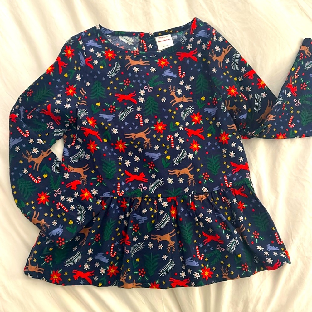 Hanna Andersson reindeer peplum top 6-7 girls